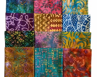12 Piece Batik Fat Quarter Bundle Quilt Fabric Assorted Cotton Prints 21x18 inches Set D