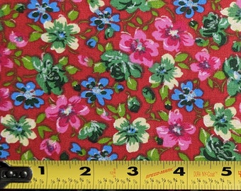 1 Yard Cotton Fabric, red floral print fabric, quilt fabric, fabric by the yard