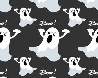 1 Yard Halloween Quilt Fabric Boo Ghosts on Black Background 100% Cotton Scary Halloween Fabric