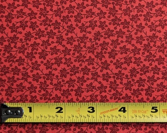 1 Yard Cotton Fabric, red tone on tone, small floral vine fabric, quilt fabric