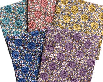 5 Piece Floral Fabric Fat Quarter Bundle Assorted Flower Prints 100% Cotton (Set C)