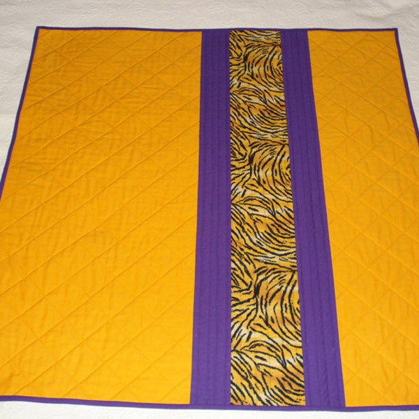 LSU Baby Blanket Lap Quilt Wheelchair Quilt - Purple and Gold Tigers Louisiana