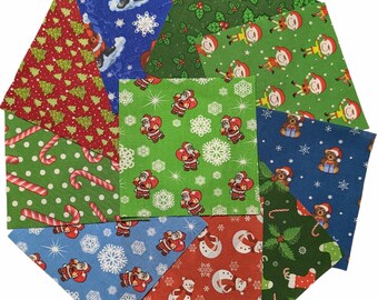 60 Pc Christmas Fabric 5x5 Charm Pack 10 Assorted Prints 100% Cotton for Quilting