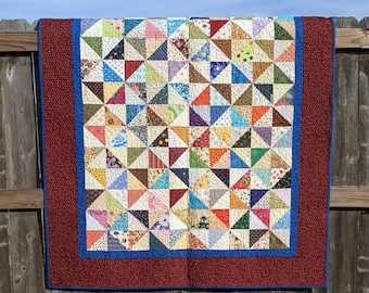 Quilt, Sofa Throw, Scrappy Lap Quilt, Picnic Blanket, 59x52 Quilt, Patchwork Gift