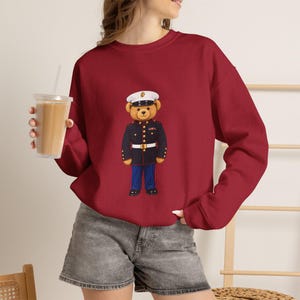 Marine Corps Bear Crewneck Sweatshirt, USMC Teddy Bear Shirt, Marine Gift,Military Family Gift