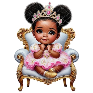 Afro Puff Princess Clipart,Afro Puff Princess Baby Clipart,Afro Baby Girl Clipart,Pink Gold Princess Baby Clipart,Afro Puff Princess Baby
