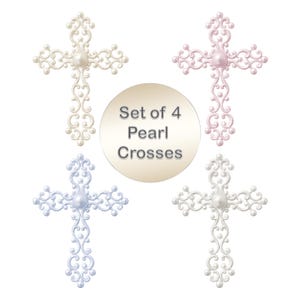 Set di 4 Clipart di croci di perle PNG, download digitale, Clipart di croci battesimali, Croci battesimali, Clipart di prima comunione, Clipart di nozze cristiane