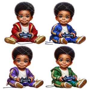 Clipart di un neonato giocatore, Clipart di un giocatore, Bambino giocatore, Neonato giocatore, Clipart di un neonato afroamericano, Clipart di un videogioco, Bambino che gioca al videogioco