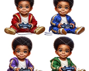 Bebé afroamericano gamer (PNG)