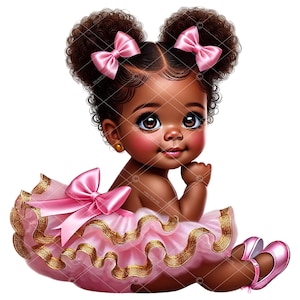 Afro bladerdeeg Tutu baby clipart, Tutu baby meisje clipart, Afro baby meisje clipart, roze goud Tutu baby meisje clipart, Afro bladerdeeg baby meisje clipart