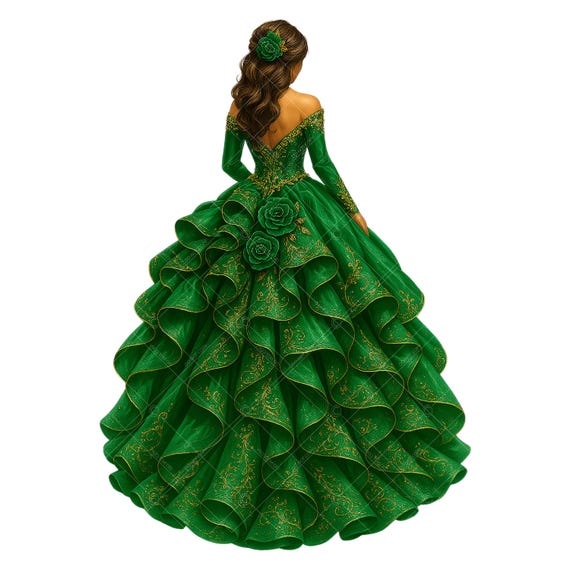 Emerald Green Gold Quinceaera Dress Clipart (PNG) - Etsy Emerald Green Gold Quinceaera Dress Clipart (PNG) - Etsy