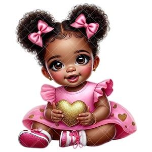 Clipart di San Valentino per bambina afroamericana / Clipart di San Valentino per bambina / Clipart di San Valentino in oro rosa / Baby Shower per piccoli sposi