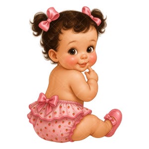 Pink Strawberry Baby Girl Clipart, Strawberry Baby Clipart, Strawberry Baby Girl Clipart, Ruffle Pants Baby Clipart, Ruffle Diaper Baby Girl