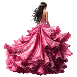 Rosa Quinceamaßa Kleid Clipart, Rosa Quitte Kleid Clipart, Rosa Quinceamaßa, Dunkelrosa Quinceamaßa, Rosa Prinzessin, Quitte Kleid Clipart