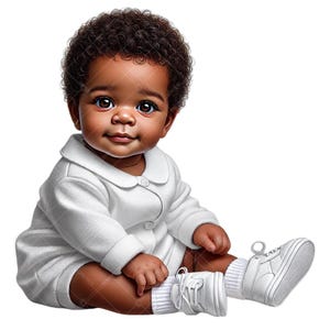 Entzückende Afro Baby Boy Clipart | 12"PNG Digital Download | Taufe,Babyparty,erster Geburtstag,Wandkunst,Sublimation | Afro