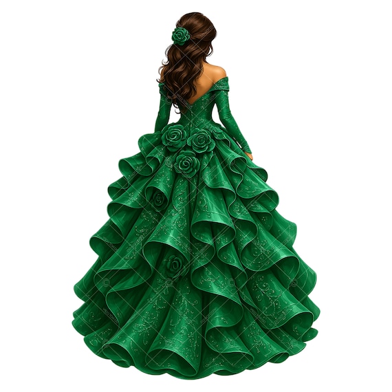 Emerald Green Quinceaera Dress Clipart: Rose Ball Gown (PNG) - Etsy