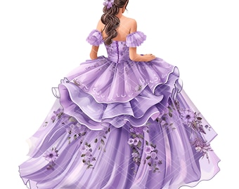 Quinceañera Princess Clipart, Purple Princess Clipart, Purple Quinceañera, Purple Quinceañera, Lavender Princess, Mexican Girl Clipart