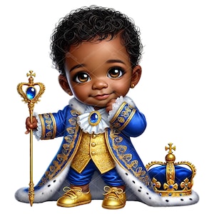 African American Baby Prince Clipart, Afro Prince Clipart, Baby Prince Clipart, Royal Blue Gold Prince Clipart, African American Baby Prince