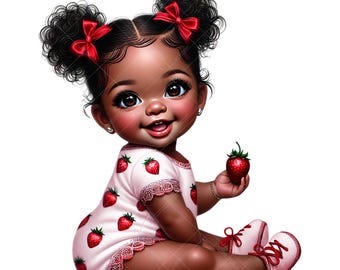 Pink Strawberry Baby Girl, Strawberry Baby Shower Clipart, Strawberry Afro Baby Girl Clipart, Strawberry Baby, Pink Strawberry Baby Shower