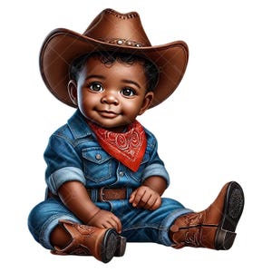 Clipart di Baby Cowboy - Clipart di Baby Cowboy afroamericano - Clipart di Baby Cowboy - Clipart di Baby Shower di Cowboy - Arte della cameretta dei bambini di Cowboy - Cowboy