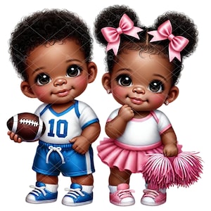 Joli bébé afro-américain footballeur et pom-pom girl Clipart, clipart sexe révéler, clipart pom-pom girl football bébé, sport bébé