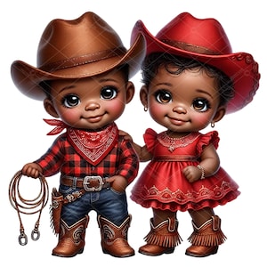 Clipart de bebé vaquero y vaquera, Clipart de revelación de género, Vaquero y vaquera negros, Clipart de revelación de género de bebé, Clipart de revelación de género del oeste