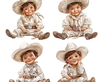 Baby Charro Clipart: Weiß & Gold Outfits (PNG Digital Download)
