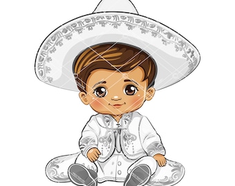 Silber Charro Baby Clipart: Taufe, Geburtstag Junge (PNG Digital Download)