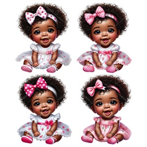 Set di 4 clipart di bambine afro, clipart di bambine, clipart di bambine nere, clipart di bambine afroamericane, clipart di baby shower per bambine