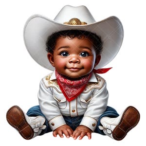Clipart di cowboy bambino afroamericano - Clipart di cowboy bambino afroamericano - Clipart di neonato cowboy, baby shower cowboy, arte della cameretta dei bambini cowboy - Cowboy
