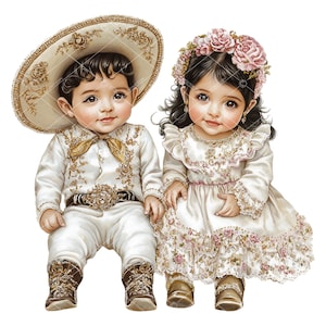 Charro Charra Twins Clipart,Charro Charra Clipart,Gold Charro Charra Clipart,Gold Charro Charra Twins Clipart,Charro Charra Twin Baptism