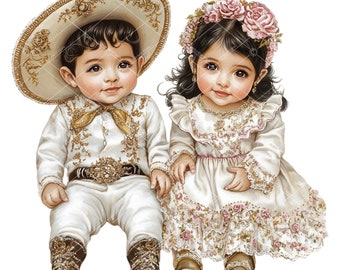 Gold Charro Charra Zwillinge Clipart: Taufe Design (PNG)