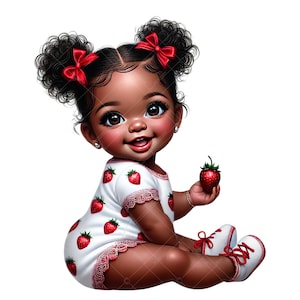 Strawberry Baby Girl Clipart, Strawberry Baby Shower Clipart, Strawberry Afro Baby Girl Clipart, Strawberry Baby, Strawberry Baby Shower