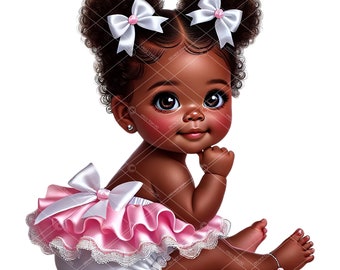 Ruffle Pants Baby Girl Clipart,afro Puff Baby Clipart,pink Diaper