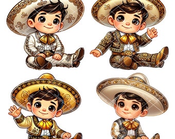 Gold Charrito Bautizo Clipart Set: Erster Geburtstag, Babyparty (Digitaler Download)