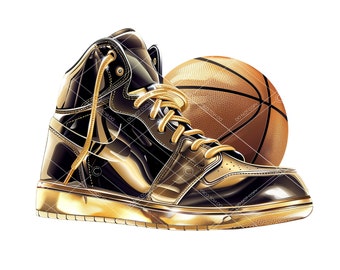 High Shine Black Gold Basketball Clipart Set Basketball Shoe