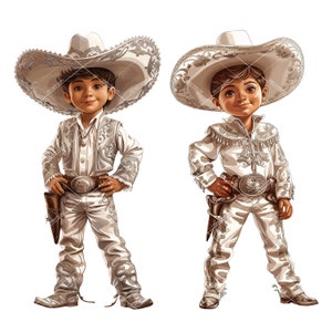 Charro Clipart,Boy Charro Clipart,Charro Birthday,White Gold Charro,Standing Charro,White Silver Charro Clipart,White Gold Charro Clipart
