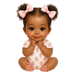 Clipart di una bambina afroamericana con fragole, Clipart di un bambino con fragole, Sublimazione, Decorazioni murali per la cameretta dei bambini, Abbigliamento, Scrapbooking, Baby Shower