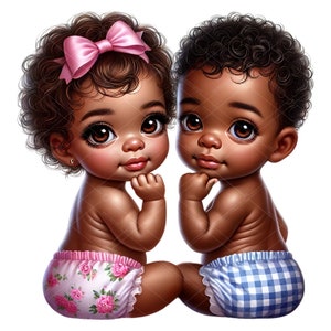 Adorables imágenes de revelación de género de bebés afroamericanos (niño y niña), imágenes de revelación de género afroamericanos, imágenes de bebés gemelos afroamericanos