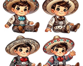 Charrito Bautizo Clipart: Mexikanische Taufe Grafik (Digitaler Download)