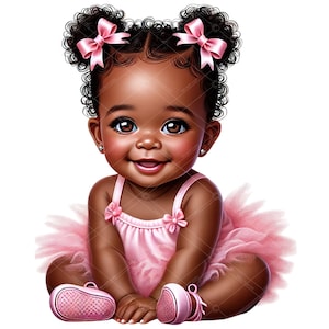 Afro bladerdeeg babymeisje clipart, Afro bladerdeeg babymeisje, Tutu baby meisje clipart, Afro babymeisje clipart, roze tutu baby meisje clipart, Afro-tutu