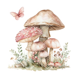 Clipart champignon, clipart champignon rose, shower de bébé champignon, clipart papillon, clipart fille automne baby shower, champignons, clipart champignon, rose