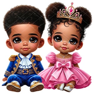 Clipart di principessa e principe afroamericani, principessa afro, principe afro, principe e principessa afroamericani, clipart di principe e principessa gemelli
