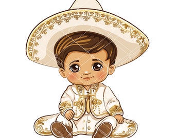 White & Gold Charro Baby Clipart: 4 PNG Designs (Digital Download)