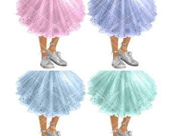 Pastel Tutu Clipart: Srebrne trampki, taniec baletnicy (PNG)