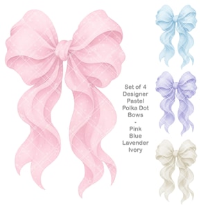 Pastel Polka Dot Bow Clipart Set – Pink Blue Ivory Lavender PNG Bows