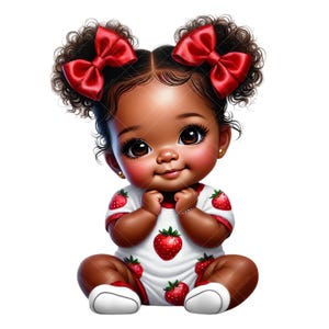 Niedliche Erdbeer Baby Clipart, Erdbeer-Baby-Dusche Clipart, Erdbeer Afro Baby Mädchen, Erdbeer-Baby-Mädchen Clipart, Erdbeer Clipart
