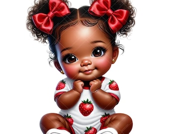 Strawberry Afro Baby Girl Clipart (Digital Download)