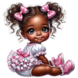 Clipart di bambina afro rosa, clipart di bambina con treccine, clipart di bambina afro, bambina afroamericana rosa, clipart di bambina con pantaloni a balze