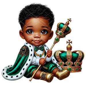 Clipart del principe afro, Clipart del principe verde e oro, Clipart del principe afroamericano, Clipart del principe afro, Clipart del principe bambino, Clipart del principe verde smeraldo e oro